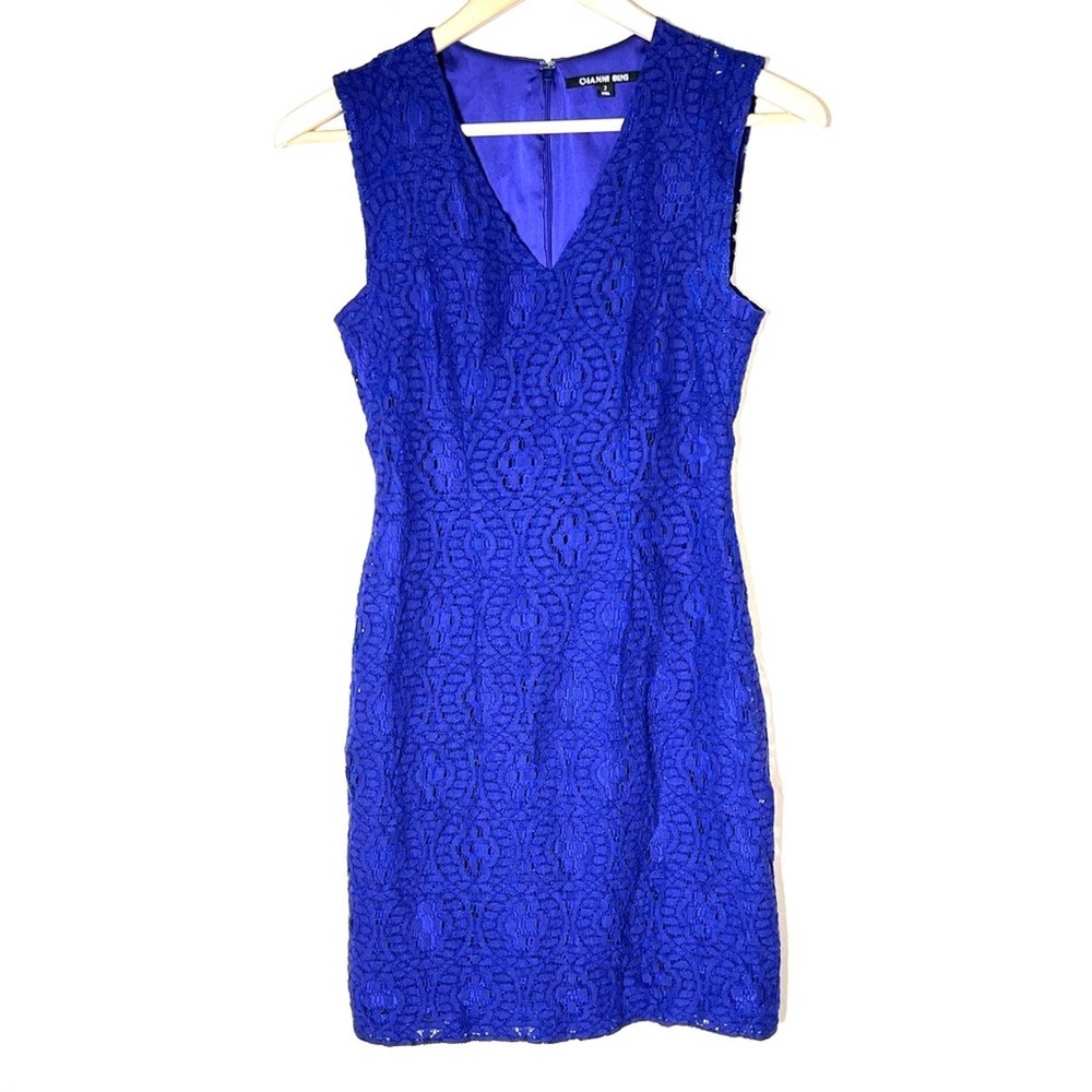 Gianni Bini purple V-neck lace knee length sheath cocktail dress size 2 B70